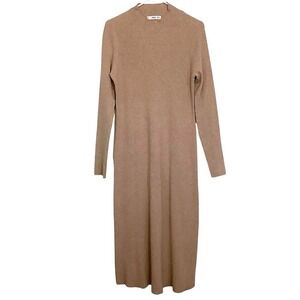 MNG Mango Mockneck‎ Ribbed Sweater Dress 1XL Oatmeal Tan Stretch Bodycon Winter